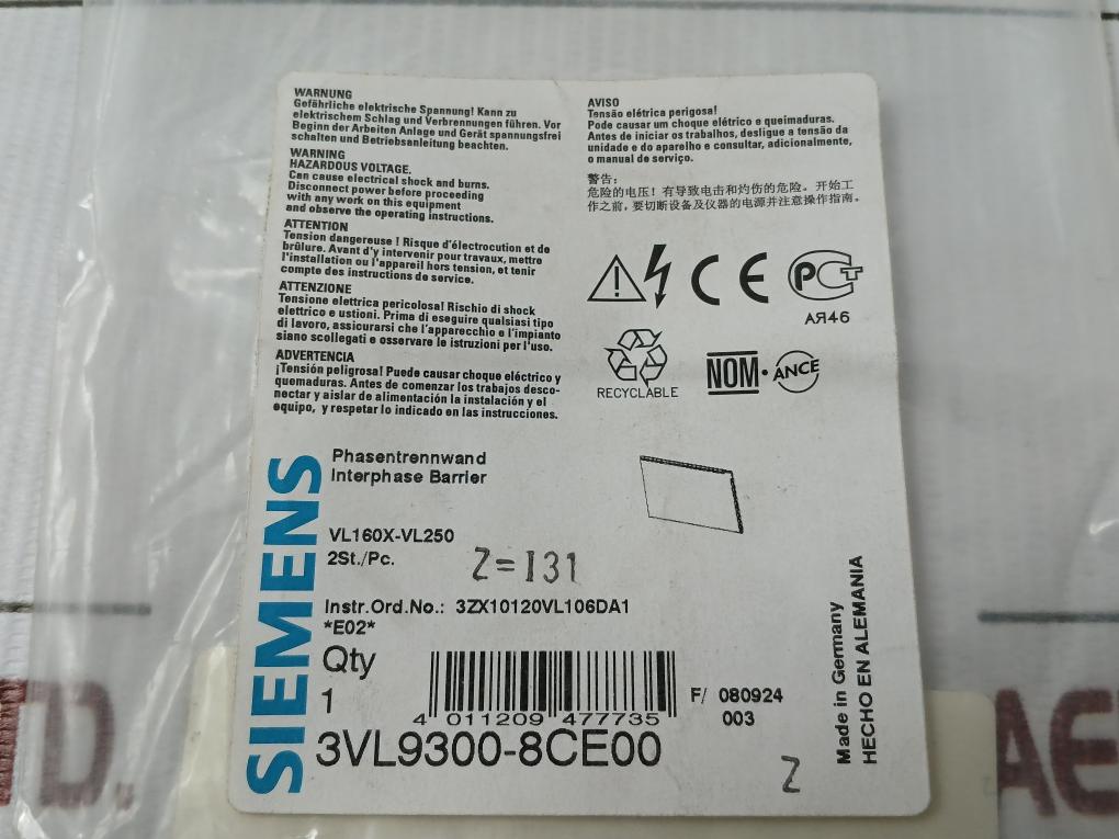 Siemens Interphase Barrier 3Vl9300-8Ce00
