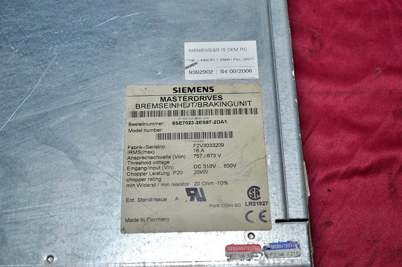 Siemens Masterdrives 6Se7023-2Es87-2Da1 Braking Unit