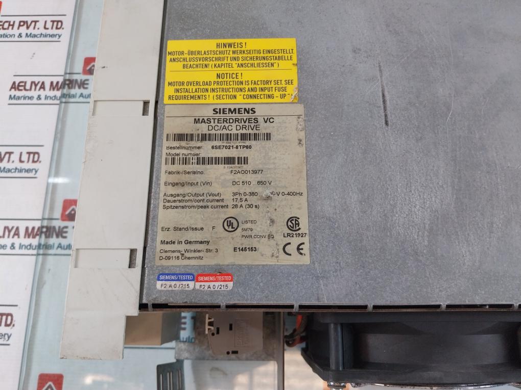 Siemens 6Se7021-8Tp60 Masterdrive Vc Dc/Ac Drive
