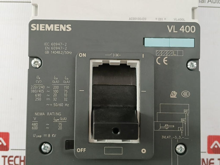 Siemens Molded Case Circuit Breaker 480V 75Ka 50/60Hz Part No 3Vl4740-3Aa36-0Aa0
