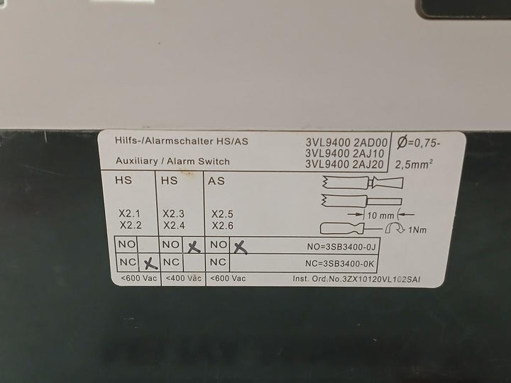 Siemens Molded Case Circuit Breaker 480V 75Ka 50/60Hz Part No 3Vl4740-3Aa36-0Aa0