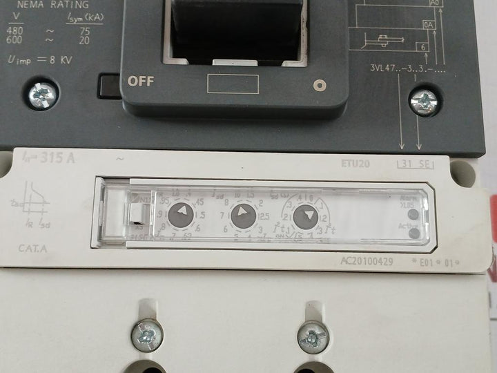 Siemens Molded Case Circuit Breaker 480V 75Ka 50/60Hz Part No 3Vl4740-3Aa36-0Aa0