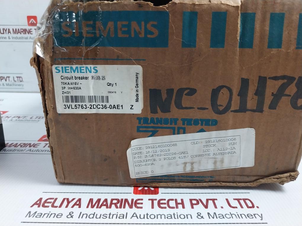 Siemens Molded Case Circuit Breaker 50/60Hz 3Vl5763-2Dc36-0Ae1