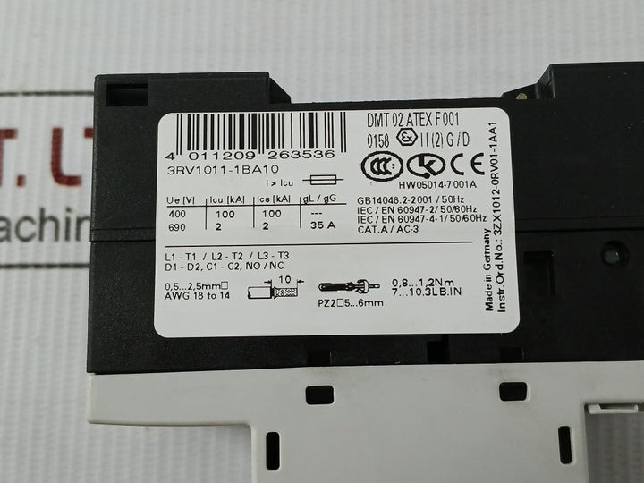 Siemens Motor Protection Circuit Breaker 3Rv1011-1Ba10 600V/1.4,2A