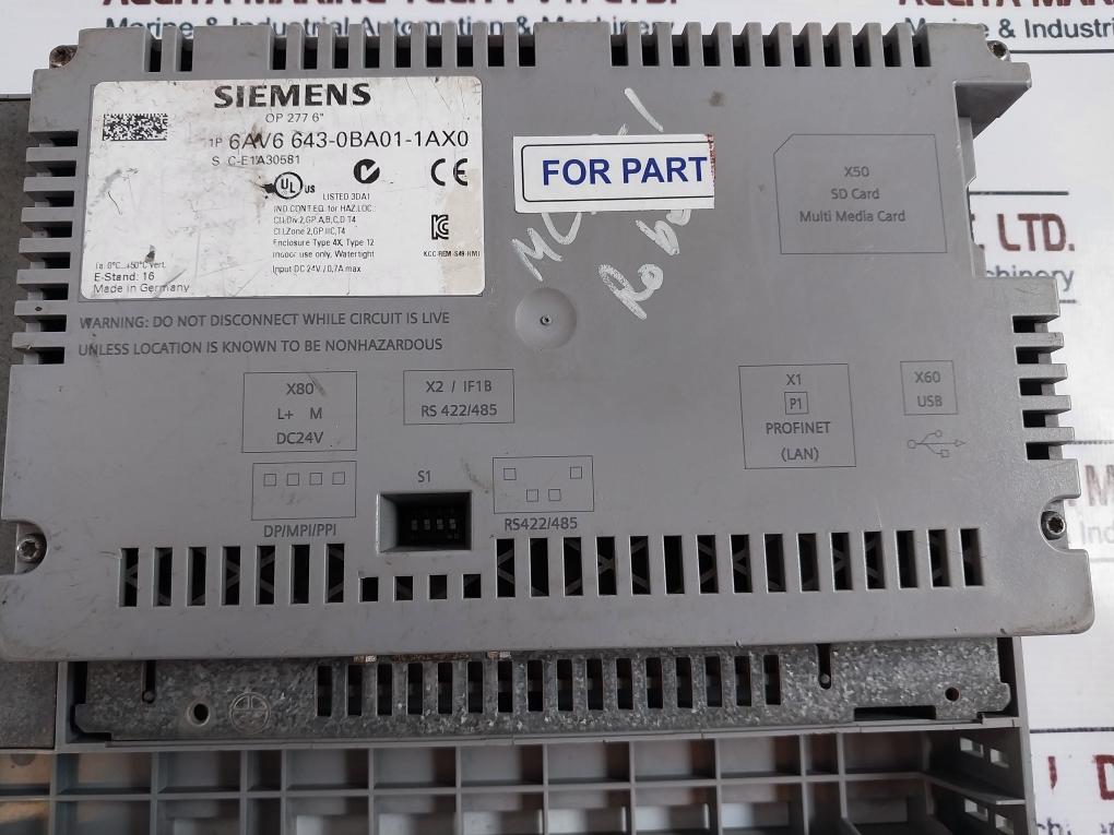 Siemens Op 277 6” 6av6 643-0ba01-1ax0 Operator Panel