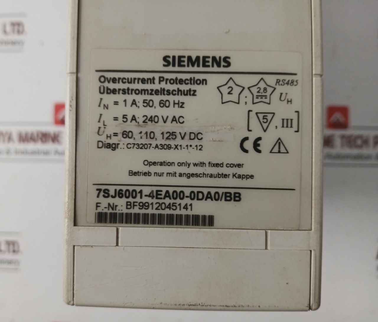 Siemens Overcurrent Protection Relay 7Sj6001-4Ea00-0Da0/Bb, 50–60Hz 240 Vac