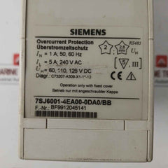 Siemens Overcurrent Protection Relay 7Sj6001-4Ea00-0Da0/Bb, 50–60Hz 240 Vac