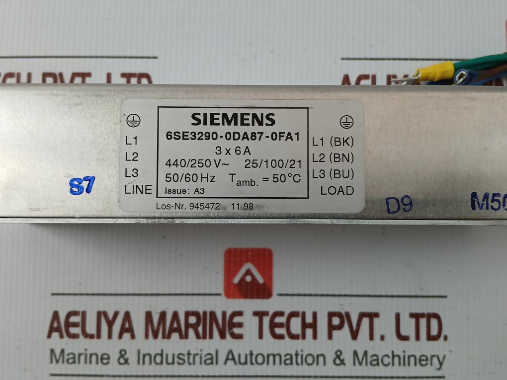 Siemens Power Line Filter 6Se3290-0Da87-0Fa1 440/250V 50/60Hz
