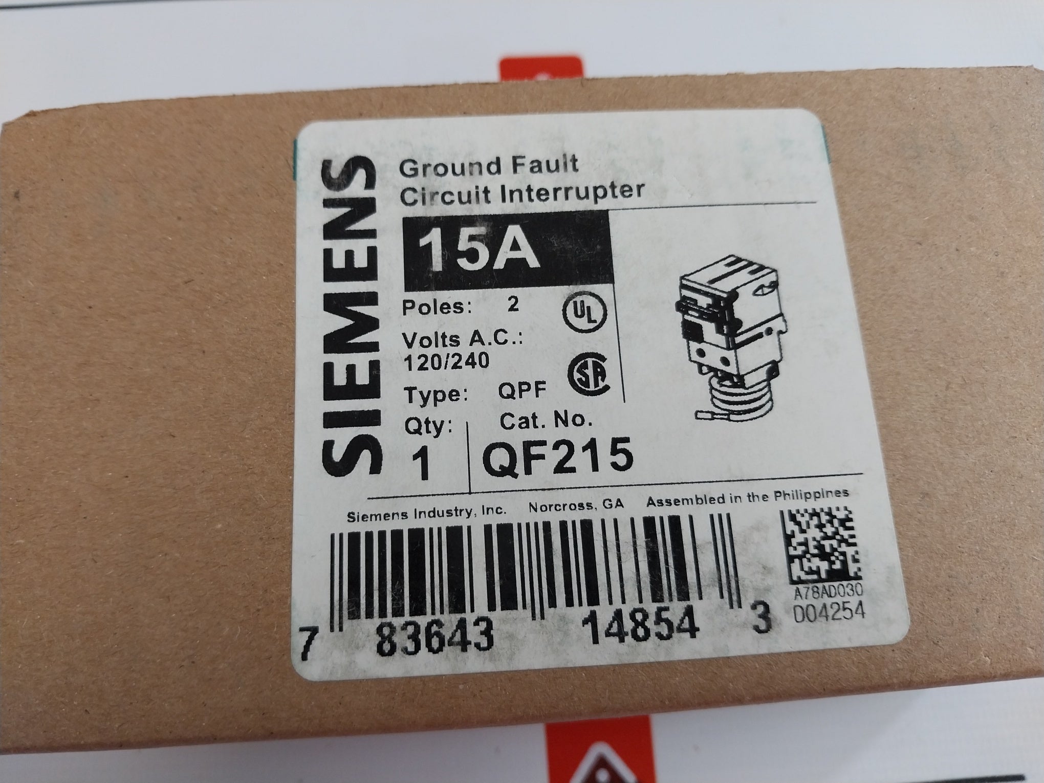 Siemens Qf215 Qpf Ground Fault Circuit Interrupter Breaker 2 Pole 15A 120/240V~