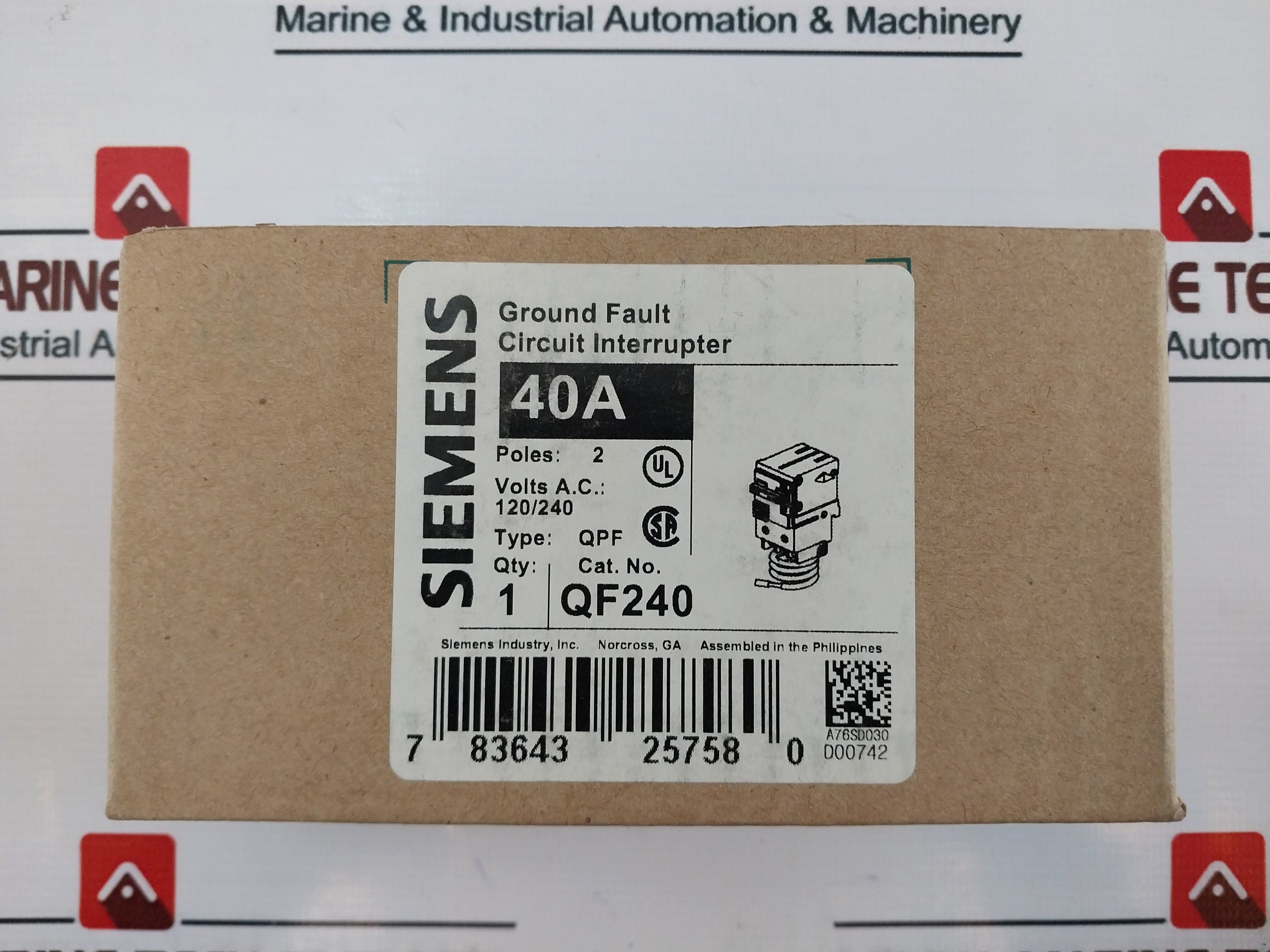 Siemens Qpf Ground Fault Circuit Interrupter Breaker Qf240 40Amp 120/240V~ 60Hz