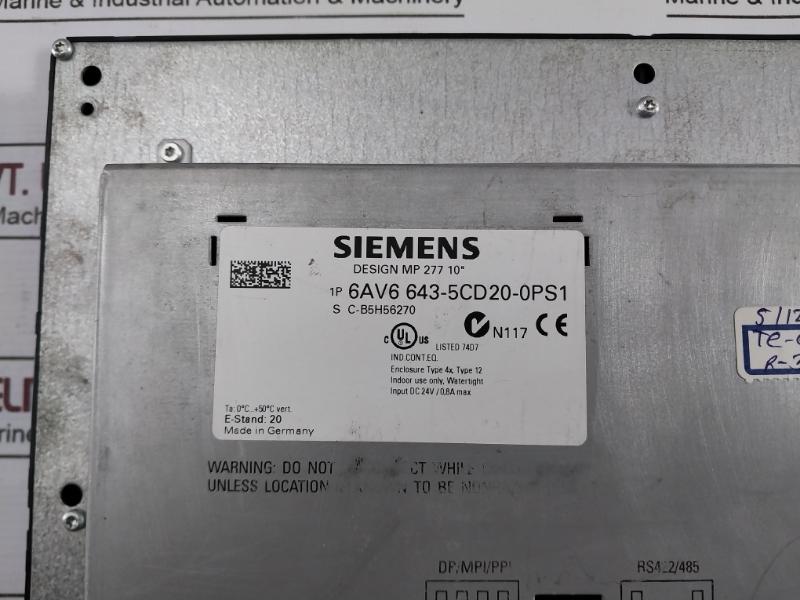 Siemens SIMATIC 1P 6Av6 643-5Cd20-0Ps1 Operator Interface PANEL S C-b5H56270 Mp277 10 Touch