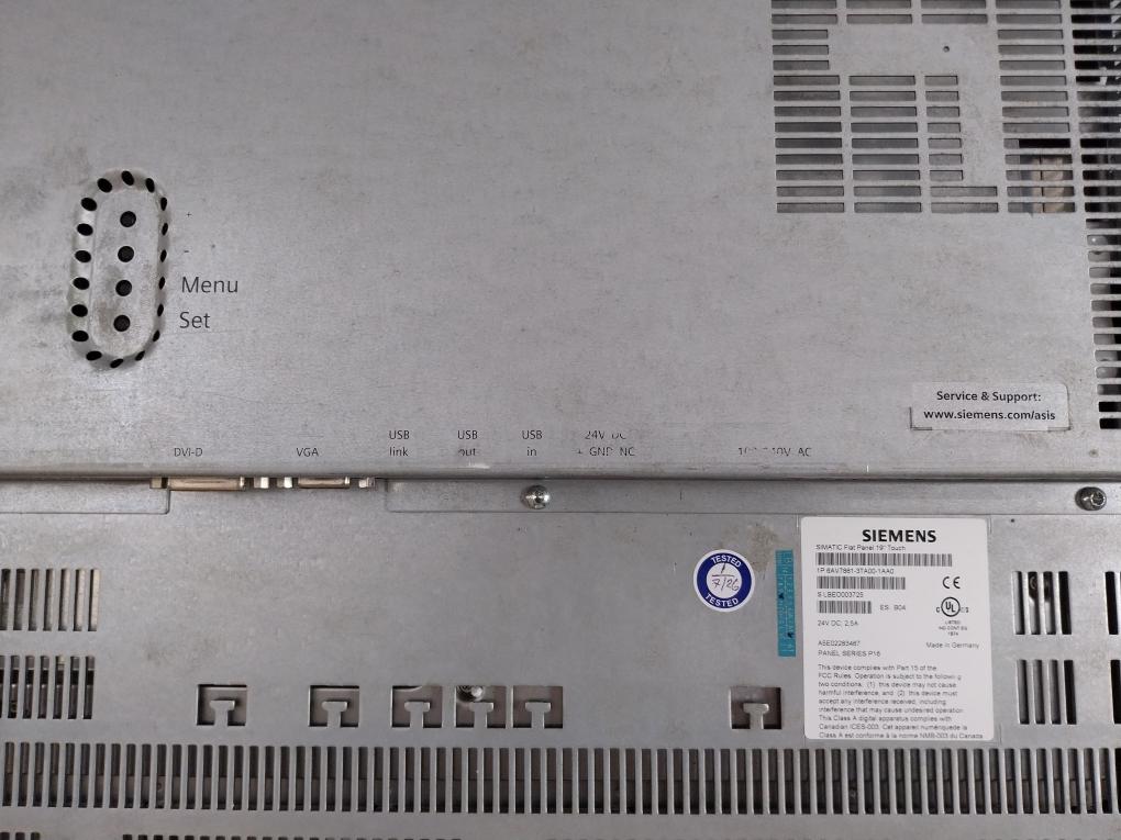 Siemens Series P16 24V Dc 2,5A Simatic Lcd Hmi Monitor Panel 6Av7861-3Ta00-1Aa0