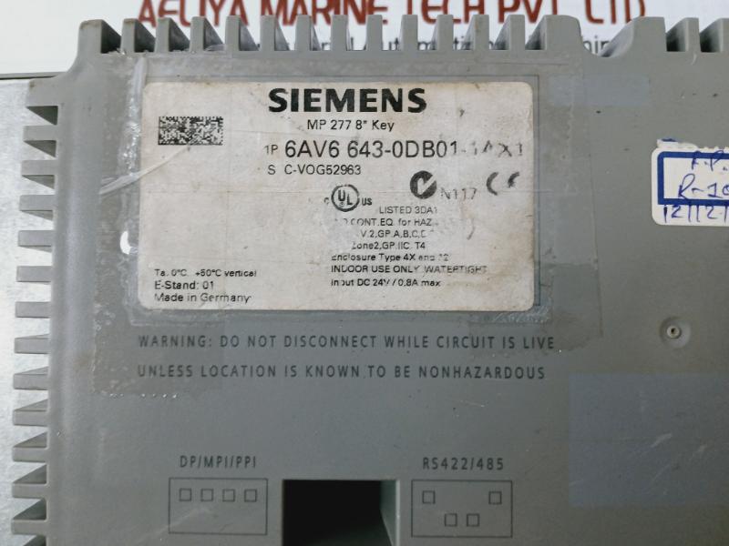 Siemens Simatic 1P 6Av6 643-0Db01-1Ax1 Multi Panel Dc 24V 0.8A