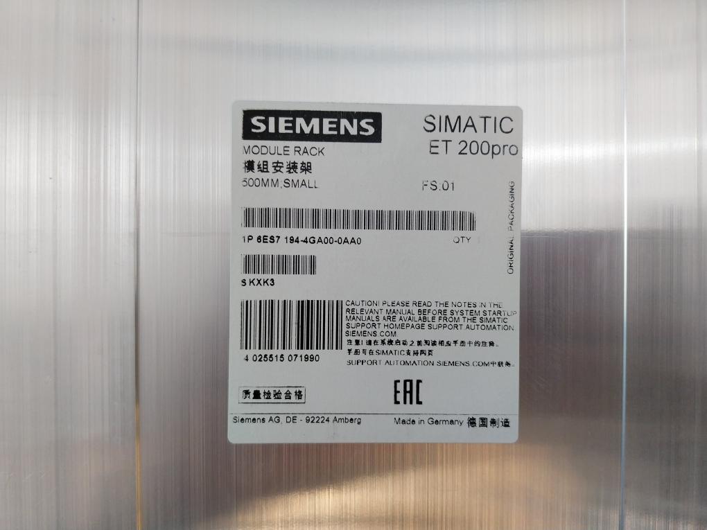 Siemens Simatic 1P 6Es7 194-4Ga00-0Aa0 Module Rack