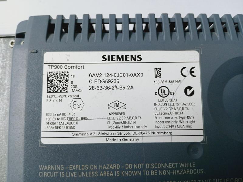 Siemens 6AV2 124-0JC01-0AX0 Simatic TP900 Comfort Operator Interface Panel DC24V