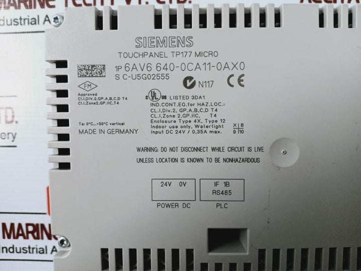 Siemens Simatic 6Av6 640-0Ca11-0Ax0 Tp177 Micro Panel Dc 24V 0.35A S C-u5G02555