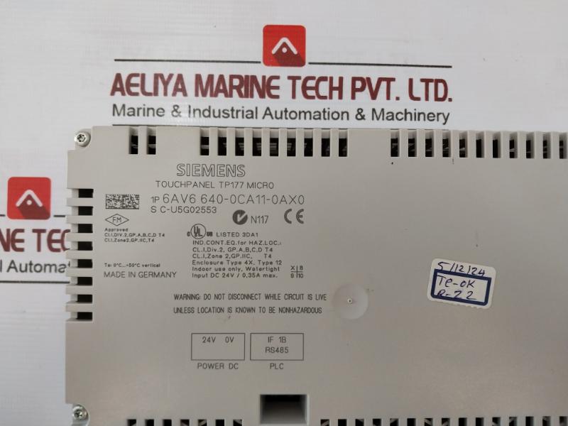 Siemens Simatic Tp177 Micro Touch Panel 6Av6 640-0Ca11-0Ax0 Hmi 24V Dc