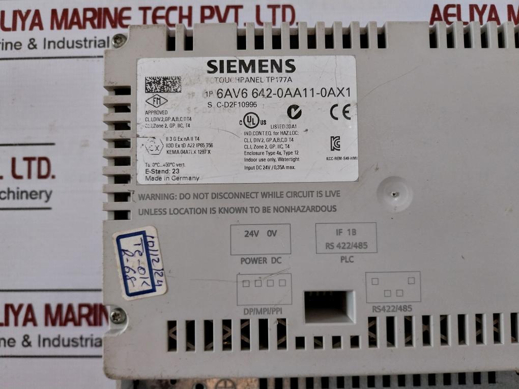 Siemens Simatic 6Av6 642-0Aa11-0Ax1 Operator Interface Touch Panel Dc24V