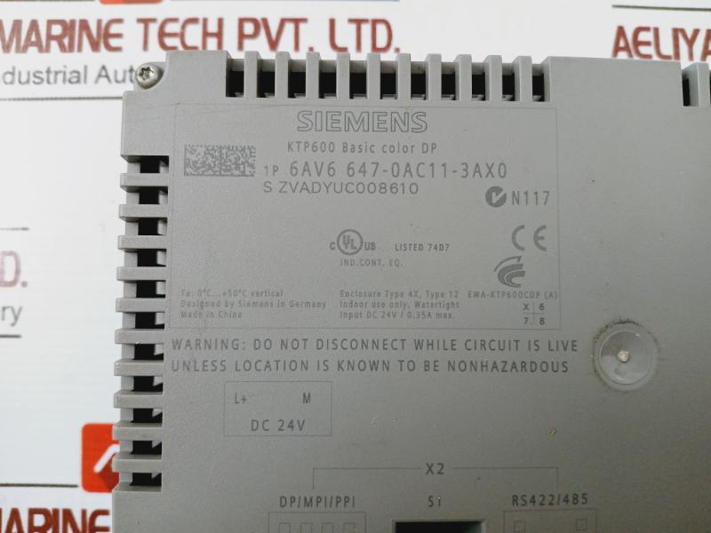 Siemens Simatic 6Av6 647-0Ac11-3Ax0 Hmi Ktp600 Basic Color Dp Panel