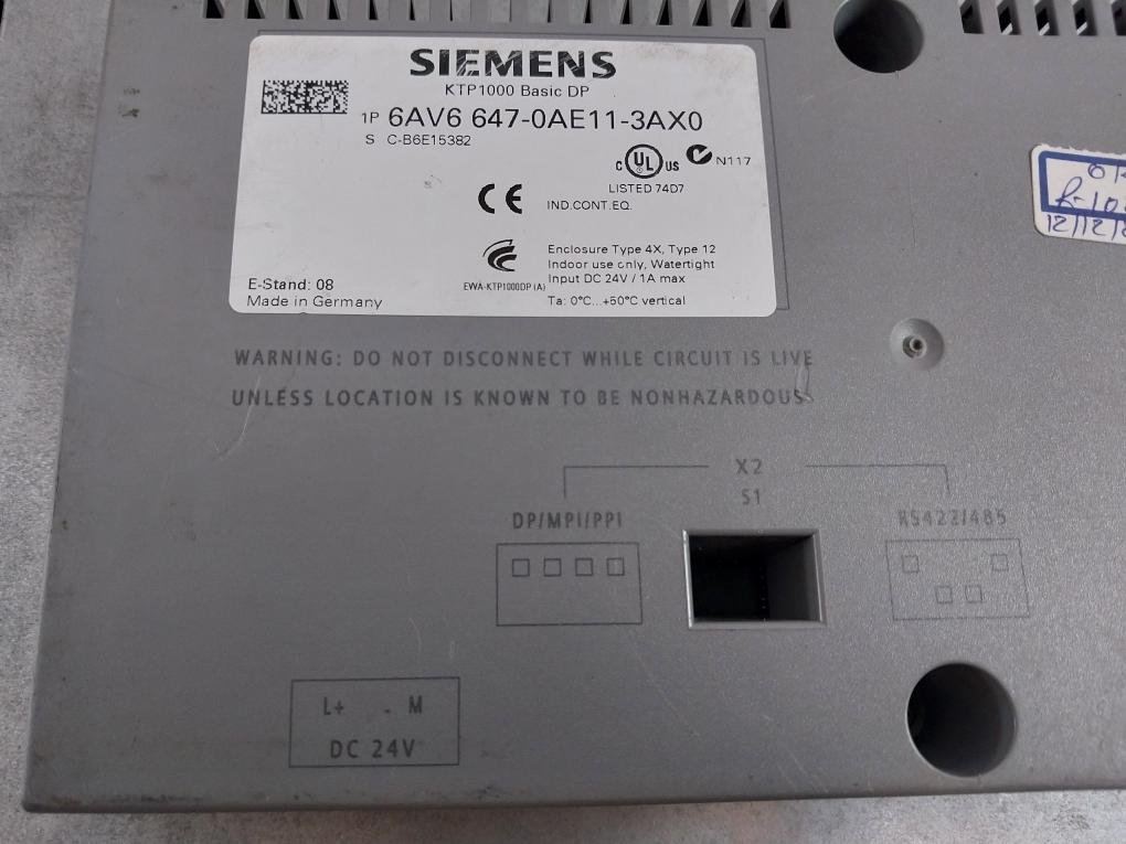 Siemens Simatic 6Av6 647-0Ae11-3Ax0 Touch Panel Dc 24V 1A