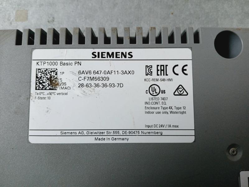 Siemens Simatic 6Av6 647-0Af11-3Ax0 Hmi Touch Panel Dc 24V 1A