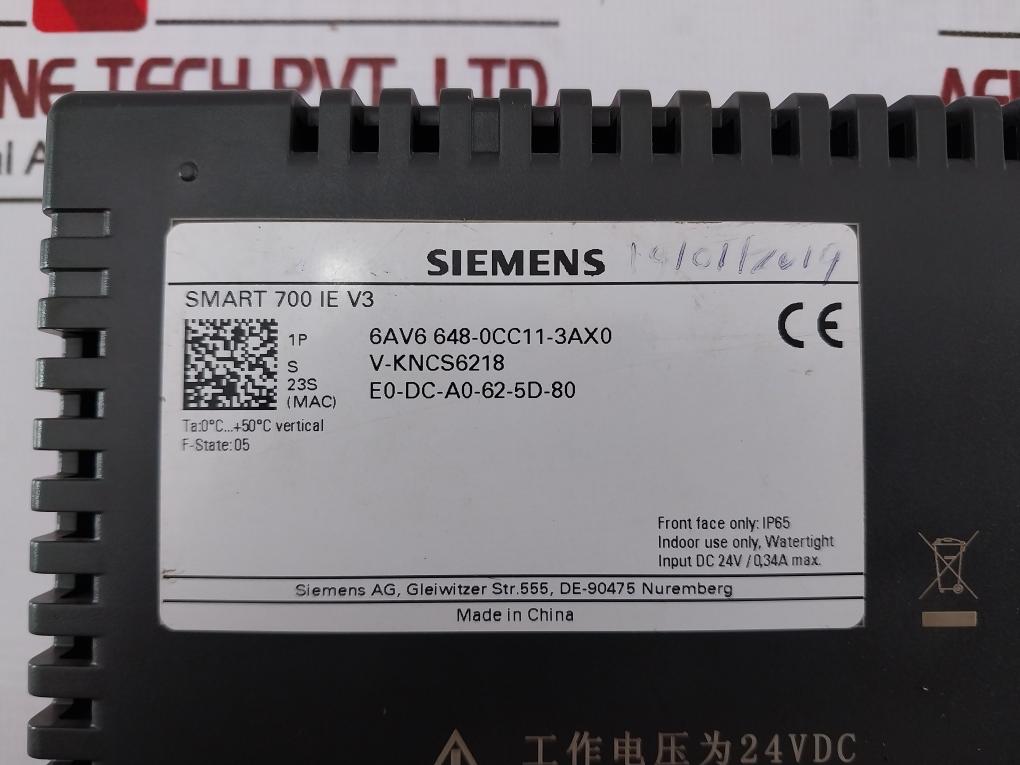 Siemens Simatic 6Av6 648-0Cc11-3Ax0 Hmi Smart 700 Ie V3 Touch Panel 24Vdc 0.34A