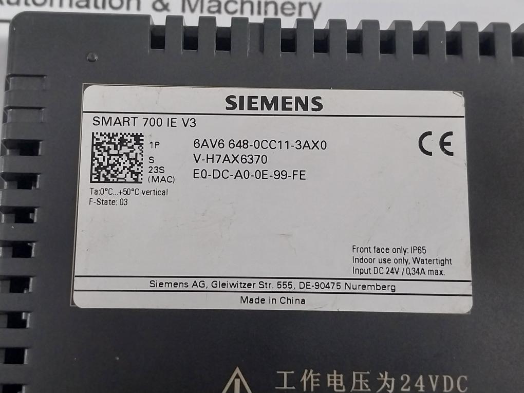 Siemens Simatic 6Av6 648-0Cc11-3Ax0 Operator Interface Touch Panel 24Vdc 34A