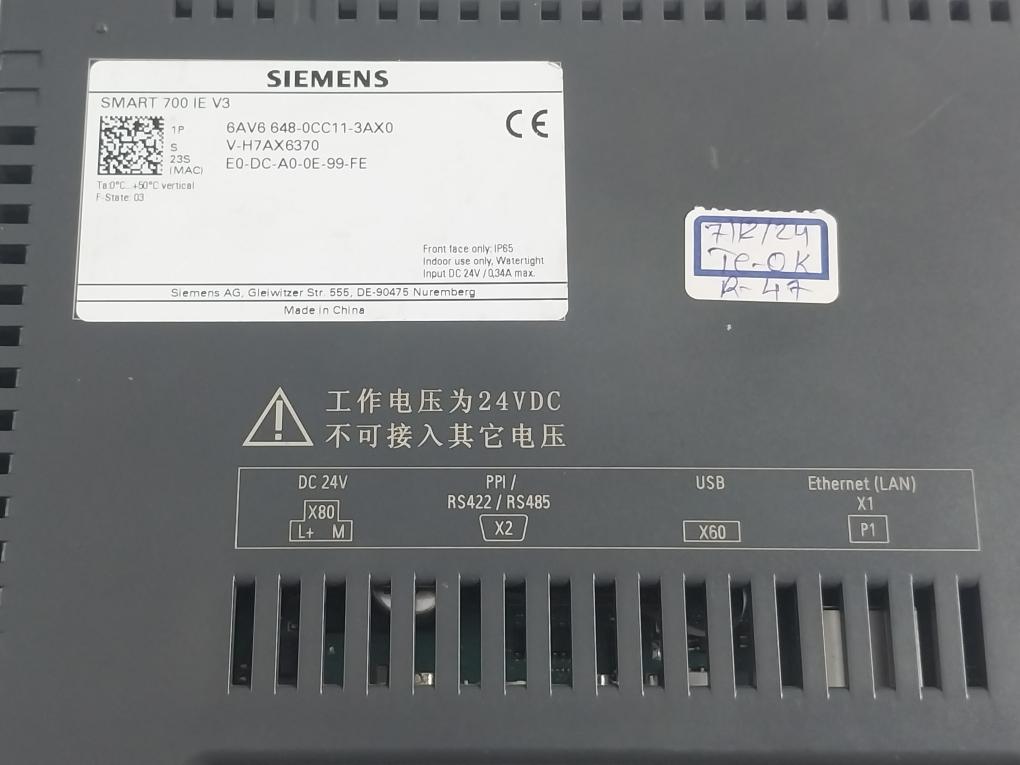 Siemens Simatic 6Av6 648-0Cc11-3Ax0 Operator Interface Touch Panel 24Vdc 34A