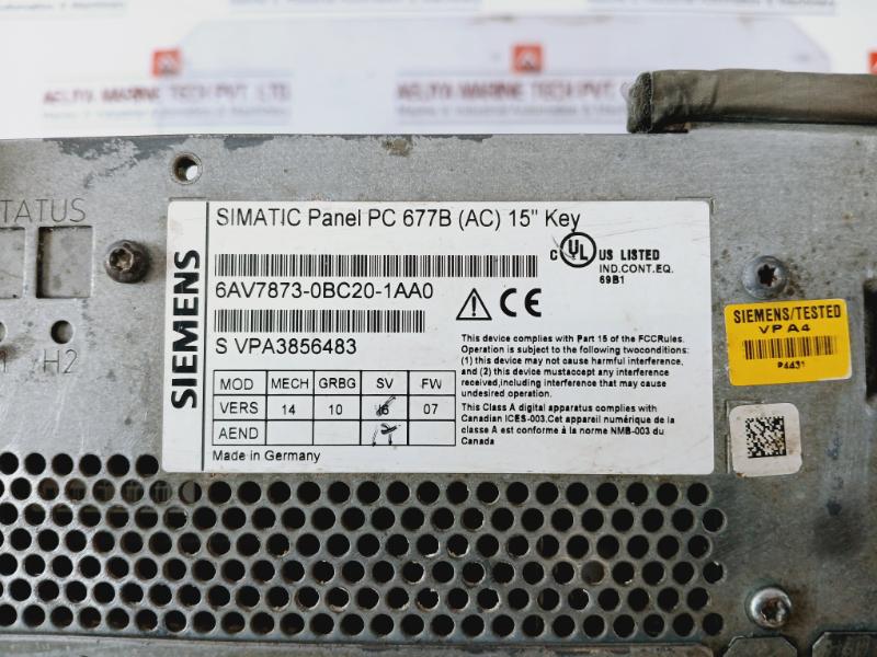 Siemens Simatic 6Av7873-0Bc20-1Aa0 Panel Mbit/S 2 Lan Ethernet 1.66Ghz 1024Mb 160Gb