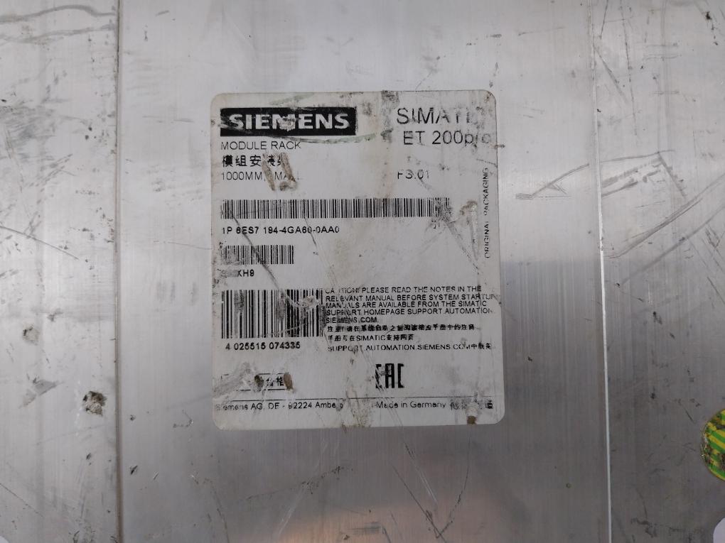 Siemens Simatic 6Es7 194-4Ad00-0Aa0 Dc 24V Input Module 1000Mm Small