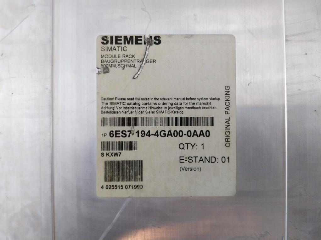 Siemens Simatic 6Es7 194-4Ga00-0Aa0 500Mm Narrow Module Rack Assembly Carrier