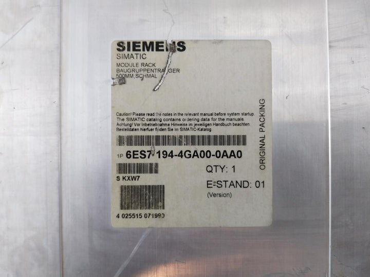 Siemens Simatic 6Es7 194-4Ga00-0Aa0 500Mm Narrow Module Rack Assembly Carrier