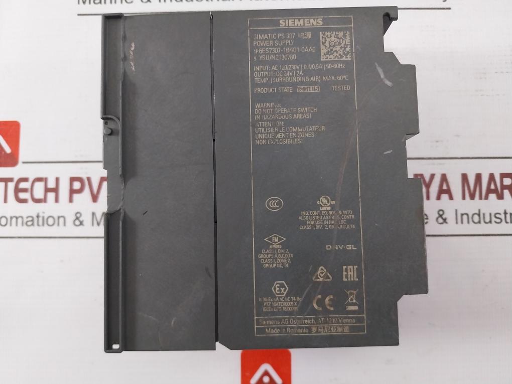 Siemens Simatic 6Es7307-1Ba01-0Aa0 Ps 307 Regulated Power Supply Module Dc24V 2A