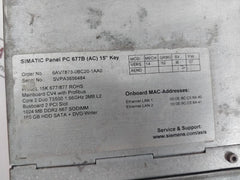 Siemens Simatic 6Av7873-0Bc20-1Aa0 Panel Pc 677B (Ac) 15" Key