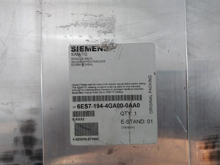 Siemens 6es7 194-4ga00-0aa0 500mm Narrow Module Rack Assembly Carrier