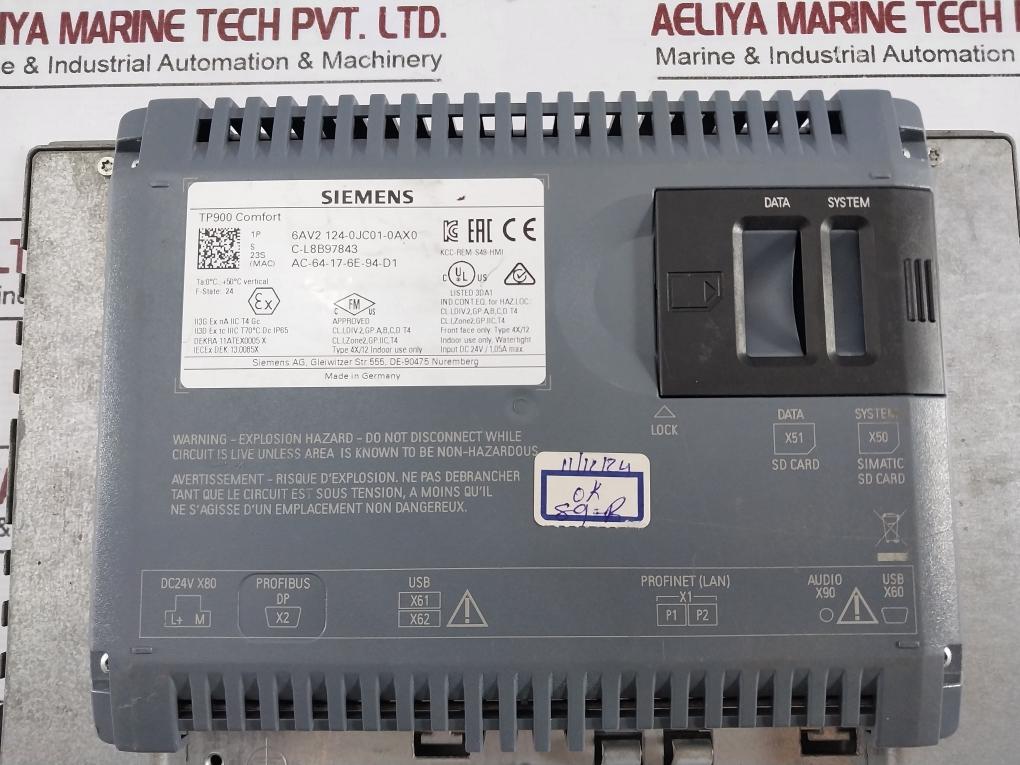 Siemens Simatic Hmi 6Av2 124-0Jc01-0Ax0 Tp900 Comfort Touch Panel Dc24V 1.05A