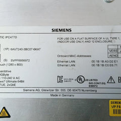 Siemens Ipc477D Simatic Display Touch Panel 6Av7240-3Bc07-6Ka7 100-240V/50-60Hz