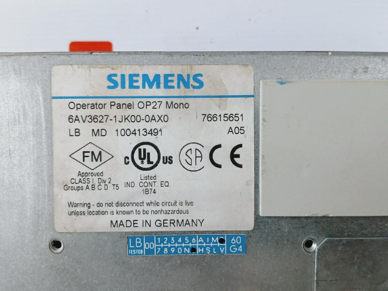 Siemens Simatic Op27 6Av3627-1Jk00-0Ax0 Operator Panel Stn Lc Display