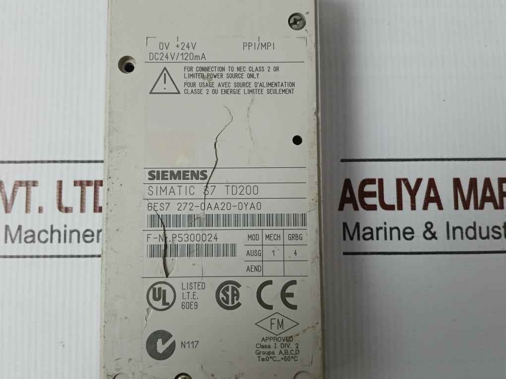 Siemens Simatic Op3 S7 Td200 Operator Panel Dc24V/120Ma 6Es7 272-0Aa20-0Ya0