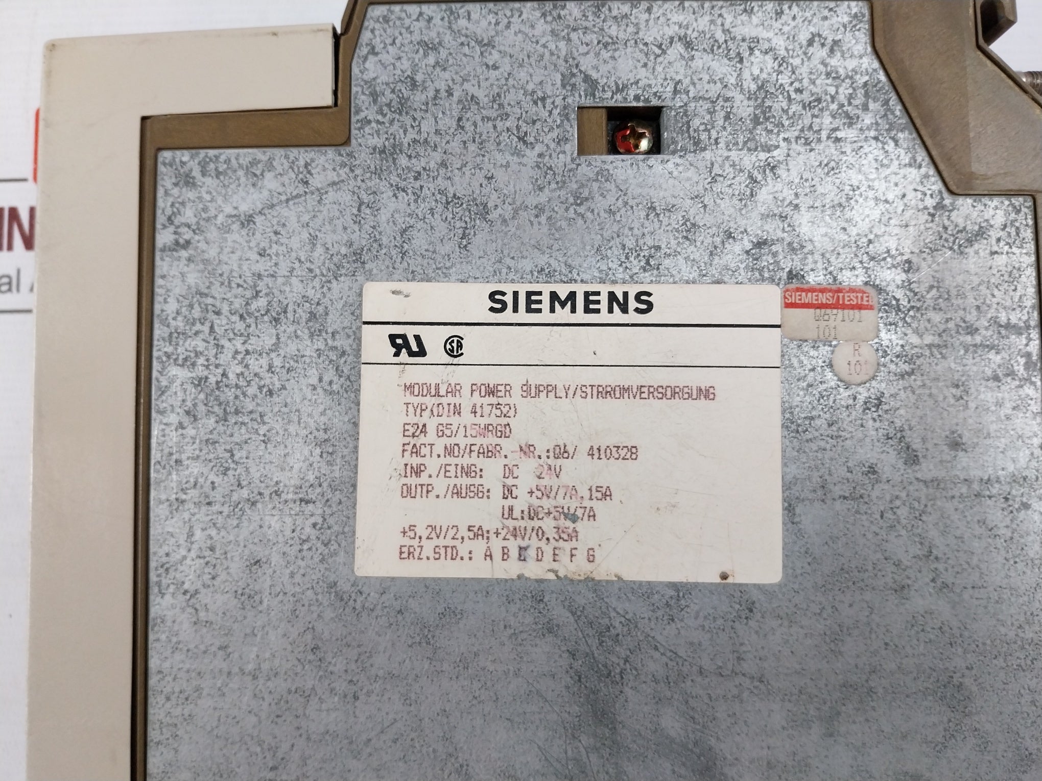 Siemens Simatic S5 Din 41752 Modular Power Supply Rack 6Es5 943-7Ua11, 375-0La41