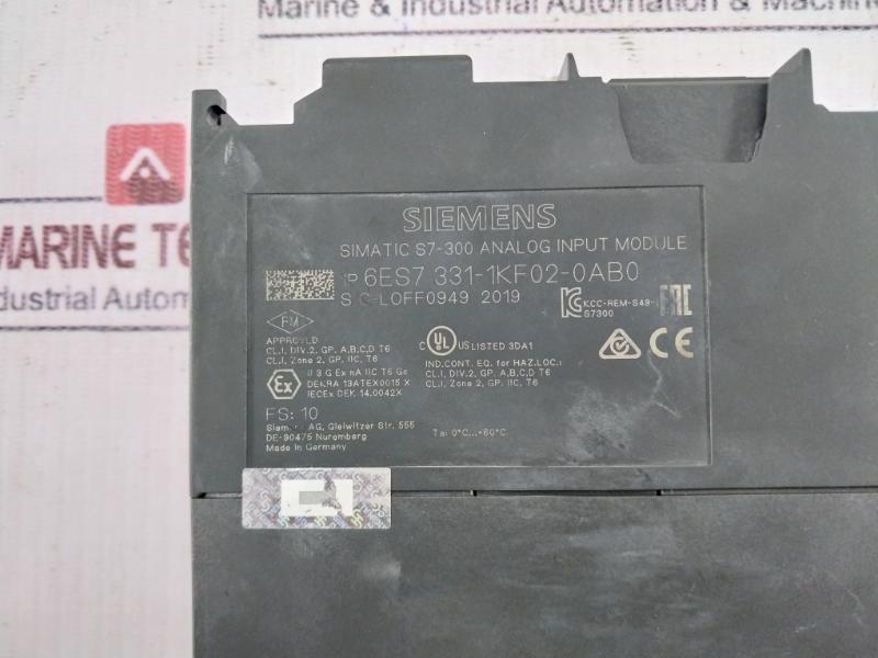 Siemens Simatic S7-300 1P 6Es7 331-1Kf02-0Ab0 Analog Input Module
