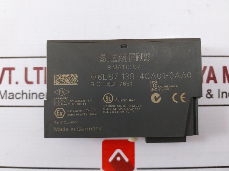 Siemens Simatic S7 6Es7 138-4Ca01-0Aa0 Plc I/O Module Dc24V Kema 01 Atex 1238X