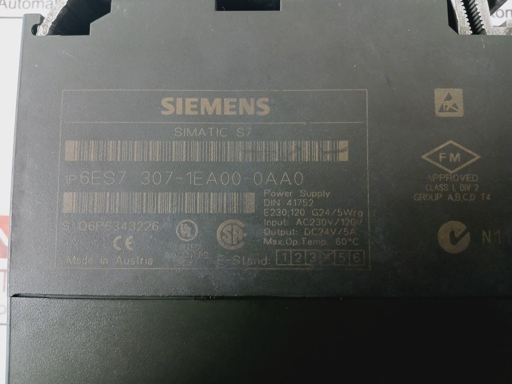 Siemens Simatic S7-300 6Es7 307-1Ea00-0Aa0 Regulated I/O Power Supply