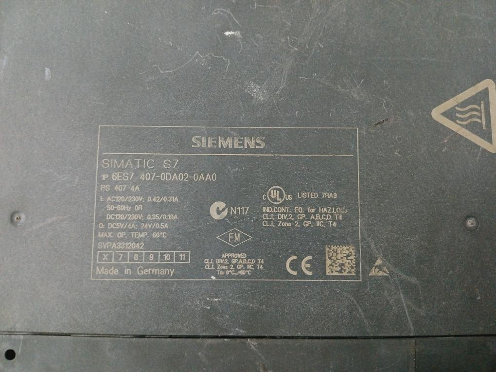 Siemens Simatic S7 6Es7 407-0Da02-0Aa0 400 Power Supply Module Ps407 4A