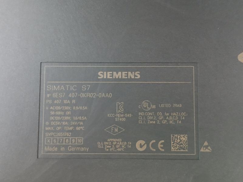 Siemens Simatic S7-400 6Es7 407-0Kr02-0Aa0 Power Supply Module V6.0.2 5-15Vdc