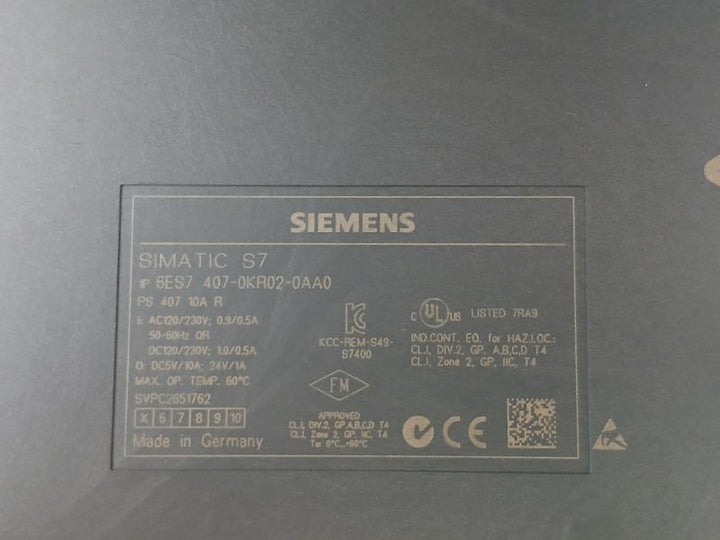 Siemens Simatic S7-400 6Es7 407-0Kr02-0Aa0 Power Supply Module V6.0.2 5-15Vdc
