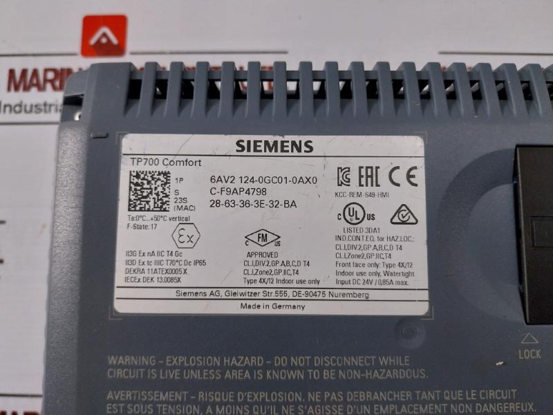 Siemens Tp700 Comfort Simatic Touch Hmi 6Av2 124-0Gc01-0Ax0