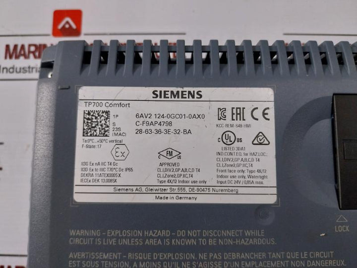 Siemens Tp700 Comfort Simatic Touch Hmi 6Av2 124-0Gc01-0Ax0
