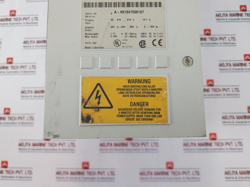 Siemens Simovert Vc 6Se7021-1Ub61-z Dc Inverter 3Ac 0-500â€¦600V 0-600Hz