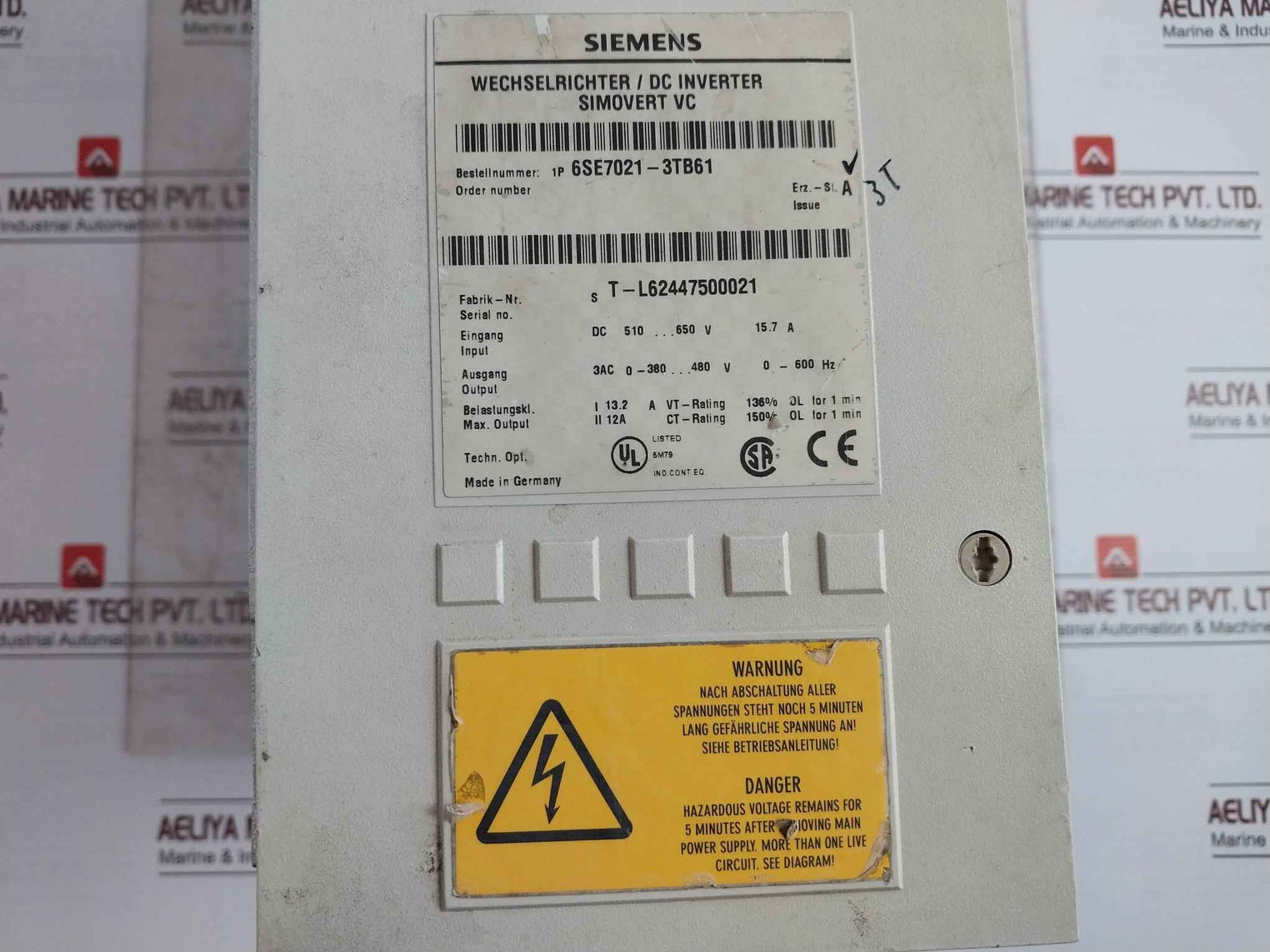 Siemens Simovert Vc 6Se7021-3Tb61 Dc Inverter 94V-0 (Not Working)